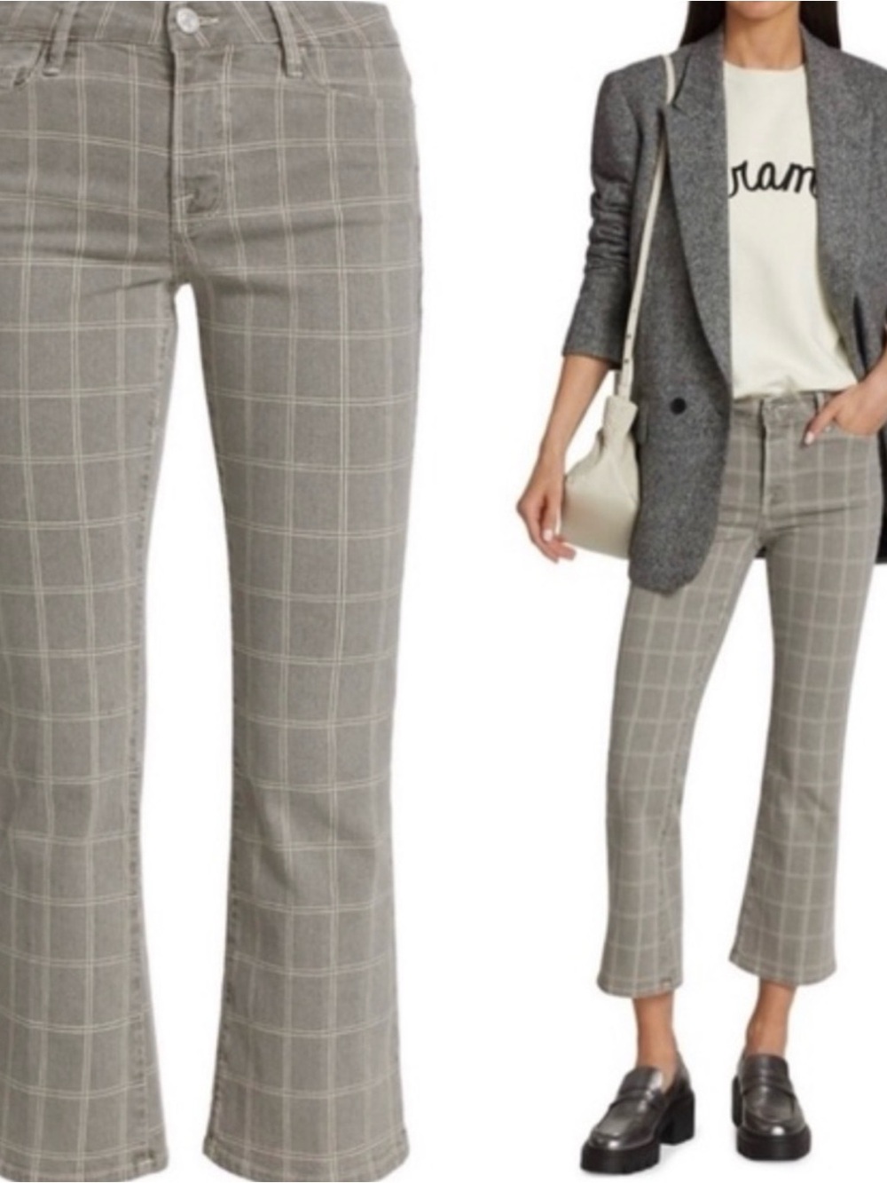 Frame Denim Taupe Windowpane Le Crop Mini Boot Pants
